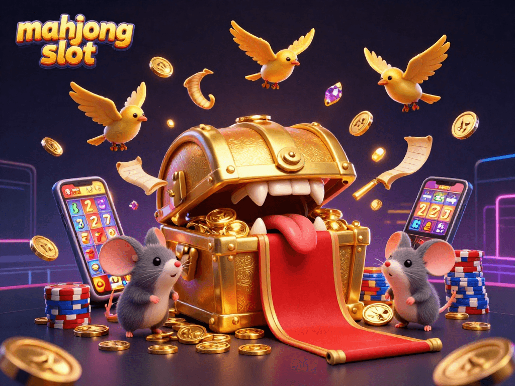 Experience thrilling action in the mahjong slot game with cascading coins, jackpot reels, and lively characters.