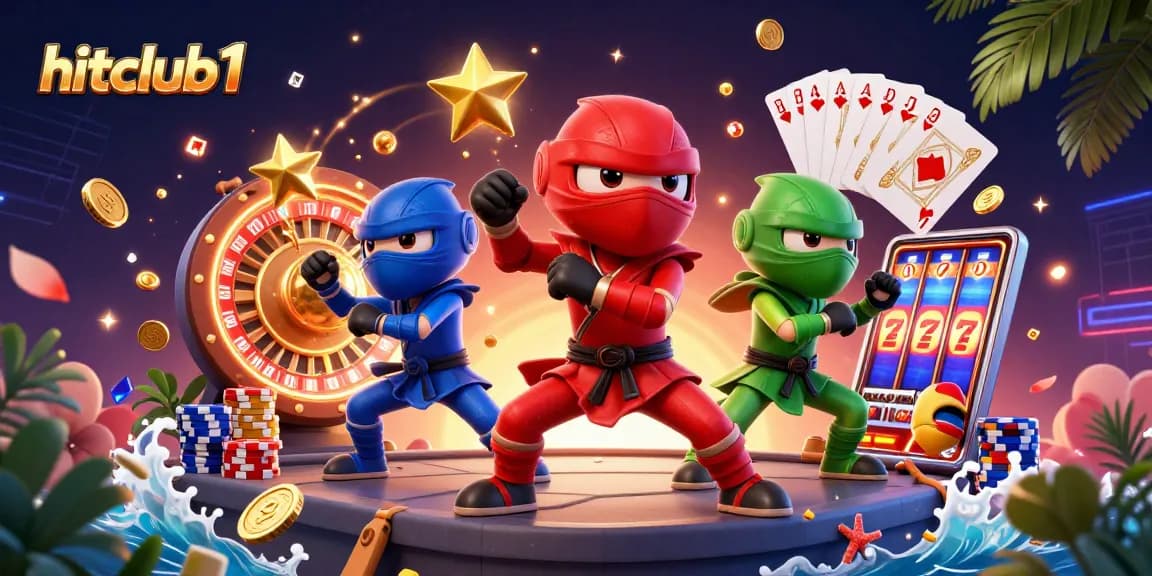 Active chameleon ninjas showcase hitclub1's excitement with coins and cards swirling around.