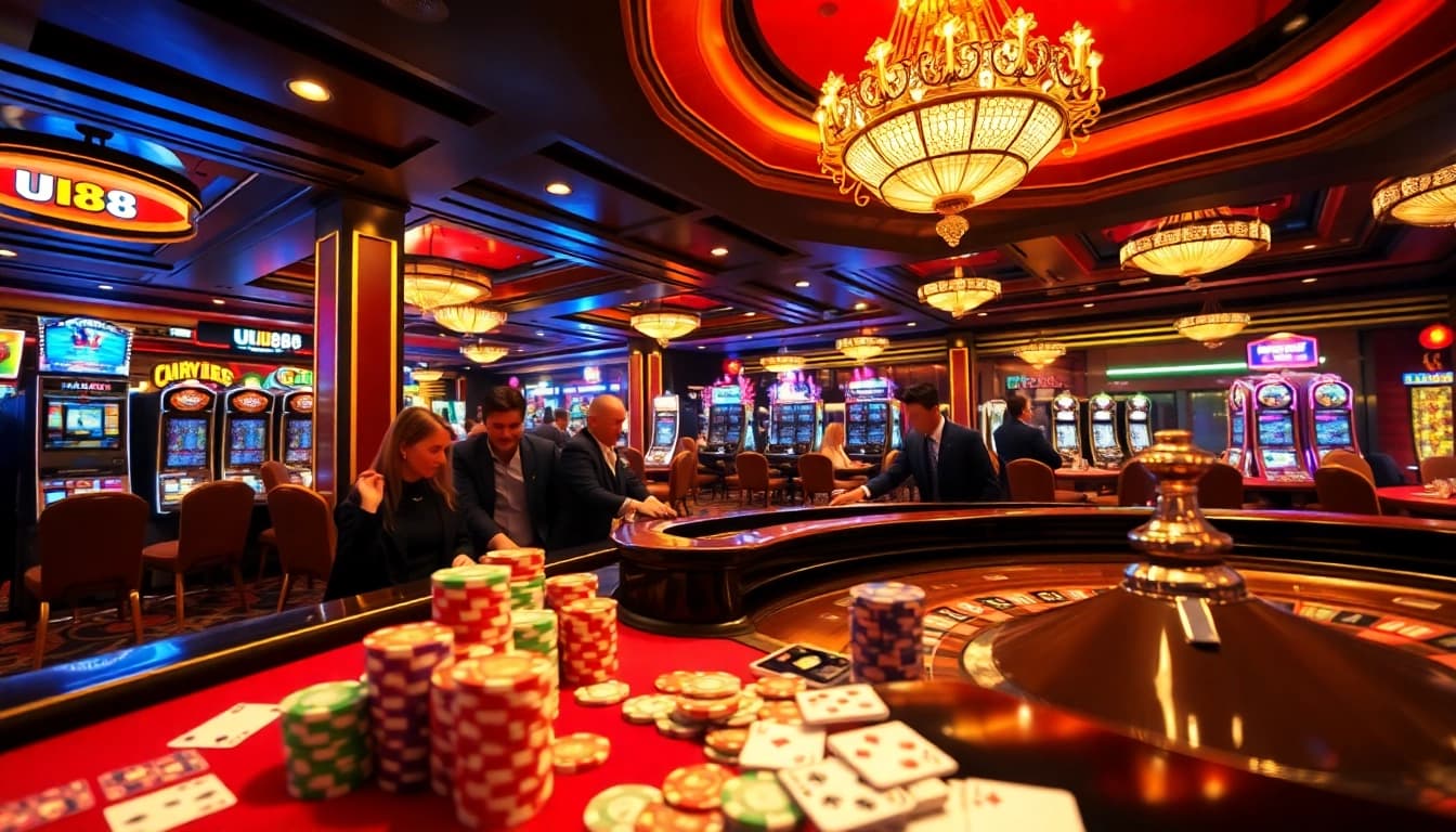 Players engaging at a roulette table in an elegant casino, showcasing the excitement of gambling at https://uu88.bio/.