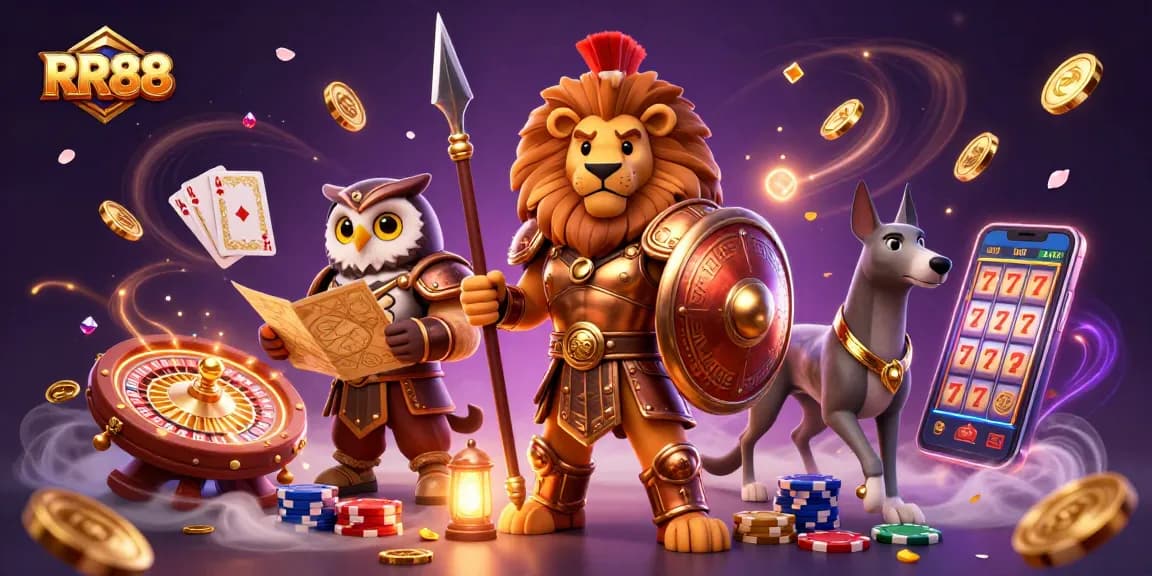 Experience exciting gameplay at RR88 with a dynamic scene of casino characters and elements.