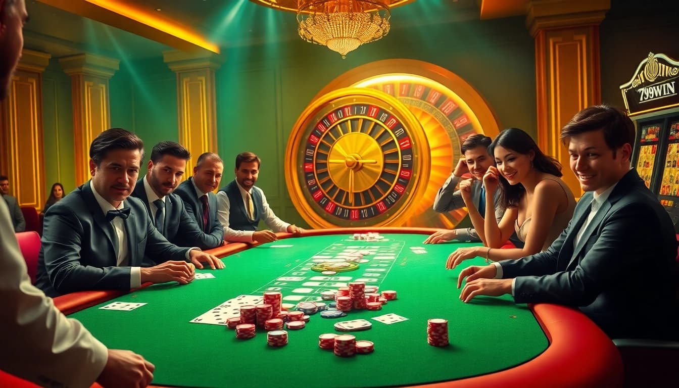Experience thrilling action at 789win casino with a vibrant gaming table filled with cards and poker chips.