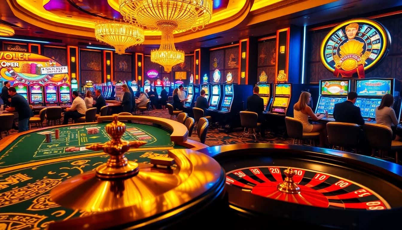 Experience the thrill of gambling at newphim's luxurious casino, featuring poker tables and roulette wheels.