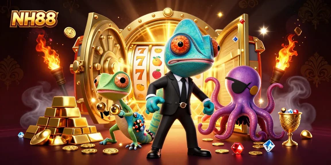 Experience the excitement of NH88 with color-shifting characters in a vibrant casino scene.