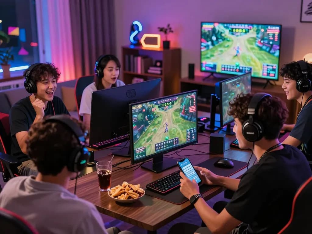 Engaging gaming experience on sc88.com with players strategizing and cheering in a modern living room setting.