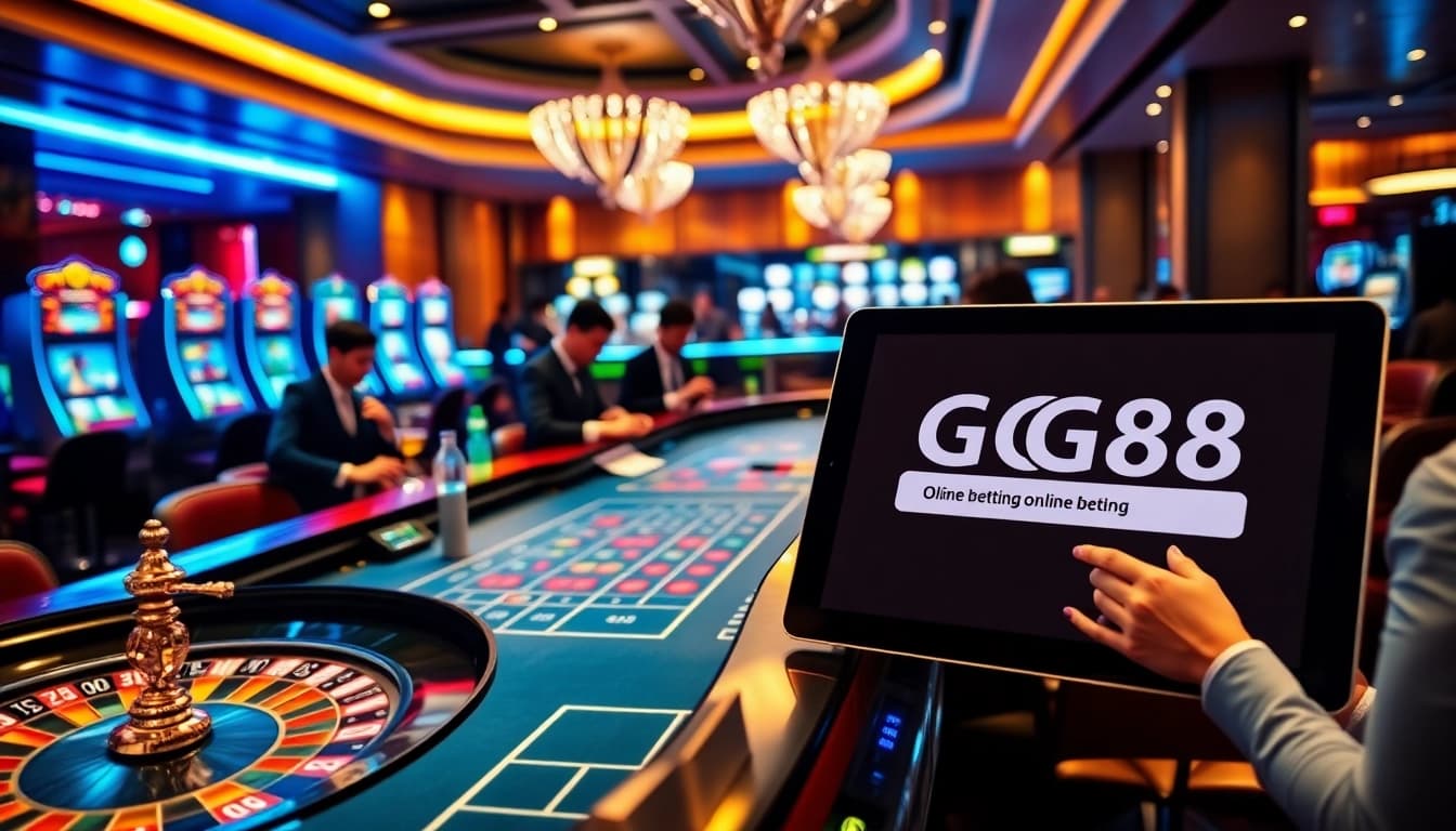 Players engaging in high-stakes gaming with the gg88 link on display in a luxurious casino setting