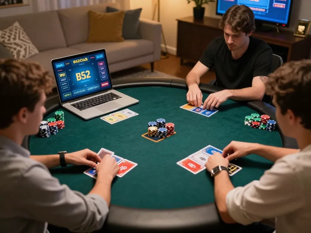 B52Club players engaged in an exciting online poker game, showcasing strategy and skill.