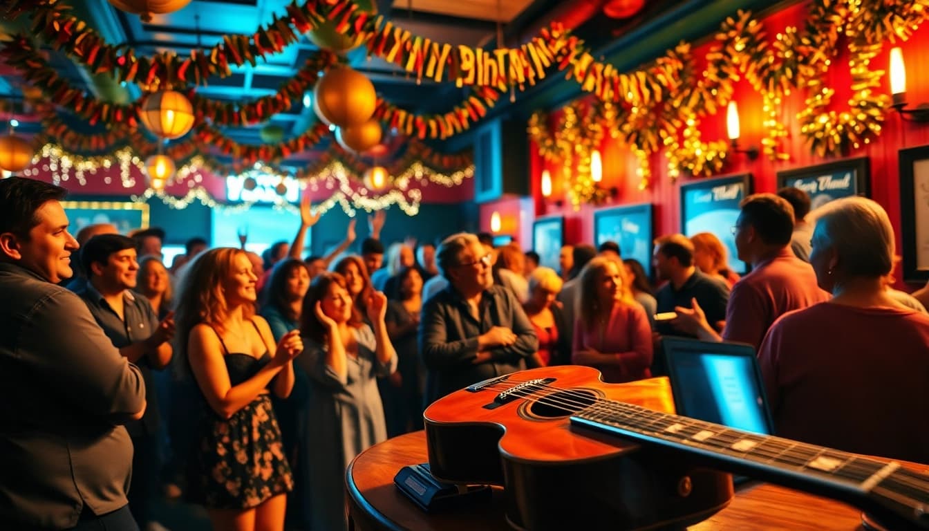 Fans enjoying the Johnny Cash birthday celebration at johnnycashbirthday.com, with live music and festive decor.
