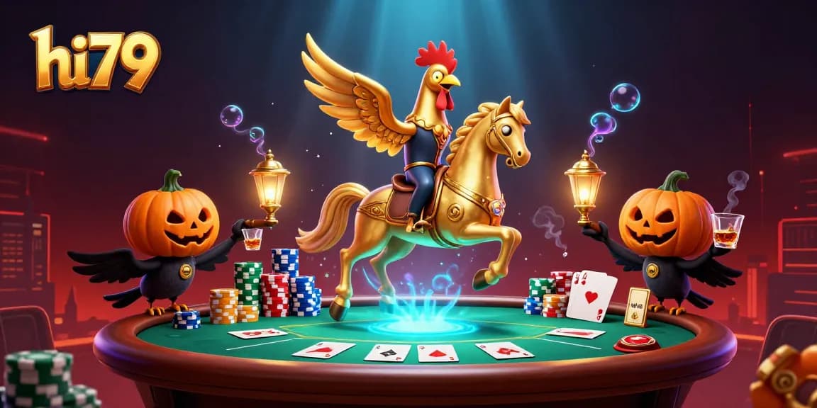 Engage in thrilling gameplay at hi79 with a vibrant casino illustration featuring poker elements.