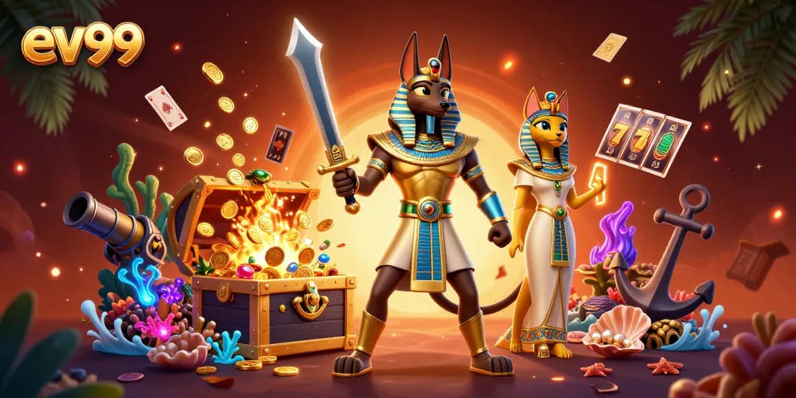 Win big with ev99 in this vibrant 3D casino scene featuring dynamic slot elements.