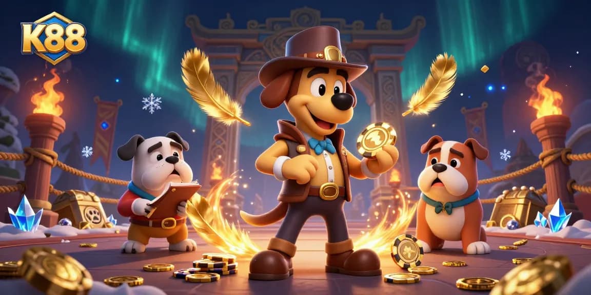 K88 offers immersive gaming experiences with a detective and treasure clues in a vibrant casino setting.