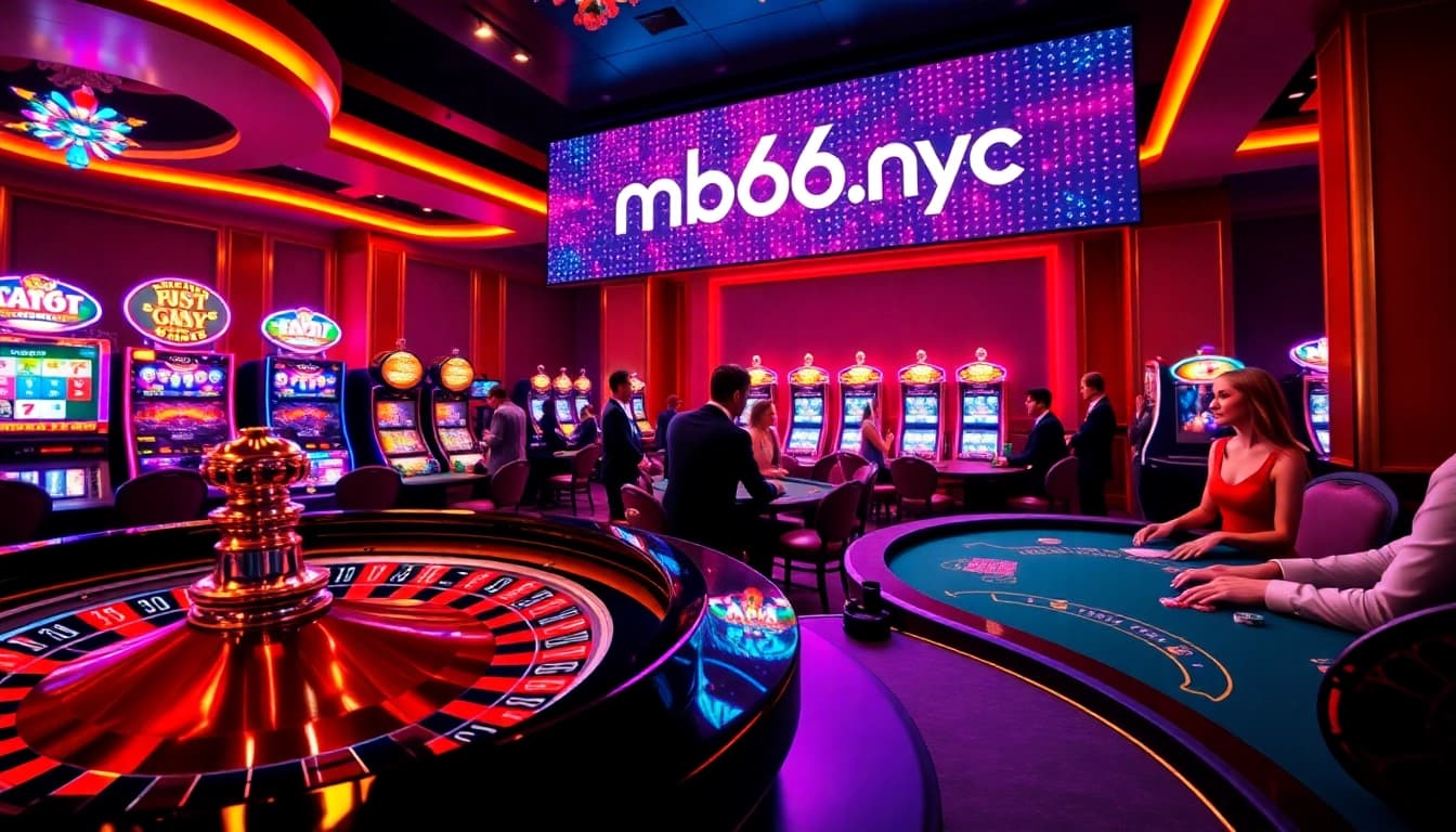 Experience the thrill of casino gaming at mb66.nyc with vibrant tables and gleaming roulette wheels.