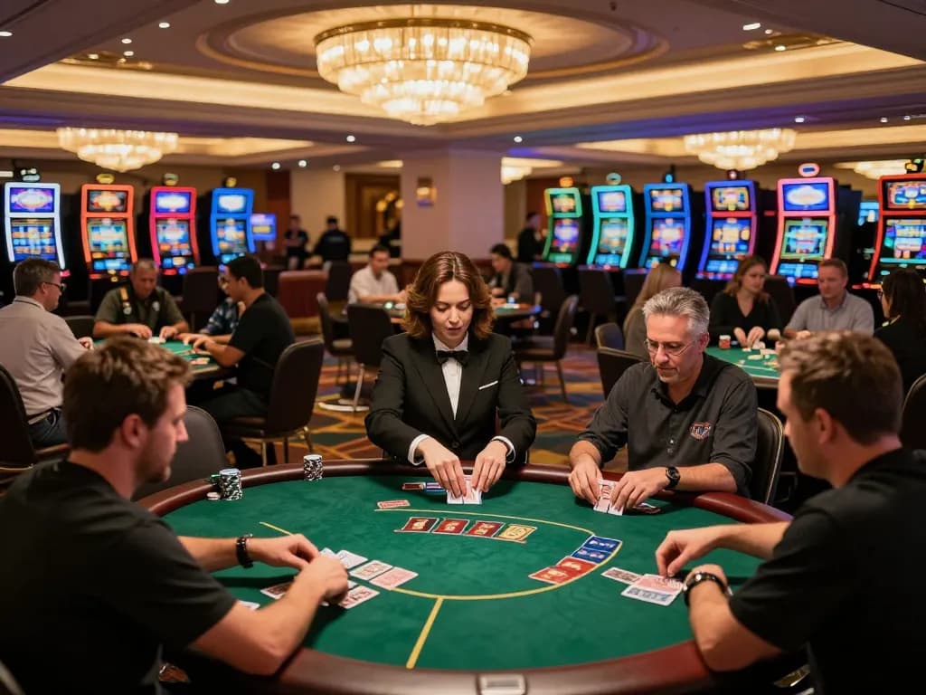 Players strategizing at a poker table in a luxurious casino environment at Rikvip.