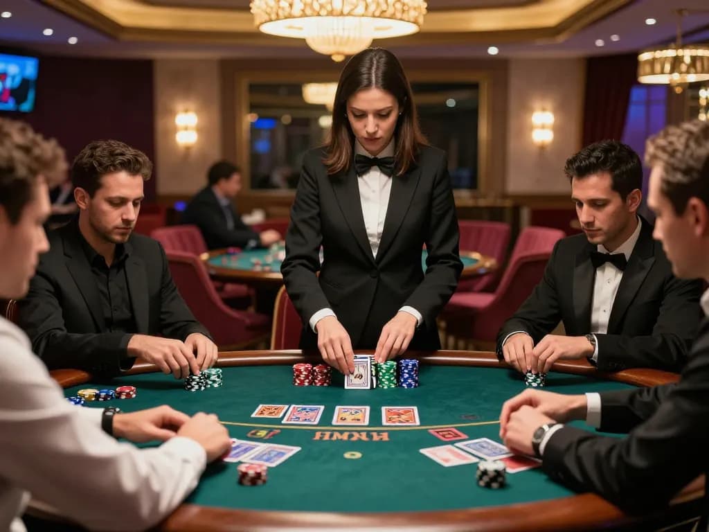 Players engaging in an intense live dealer blackjack game at a casino table with professional croupier, TX88.