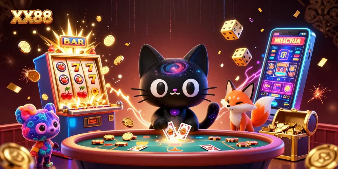 Experience gaming thrills with XX88 in a vibrant cosmic casino scene full of excitement.