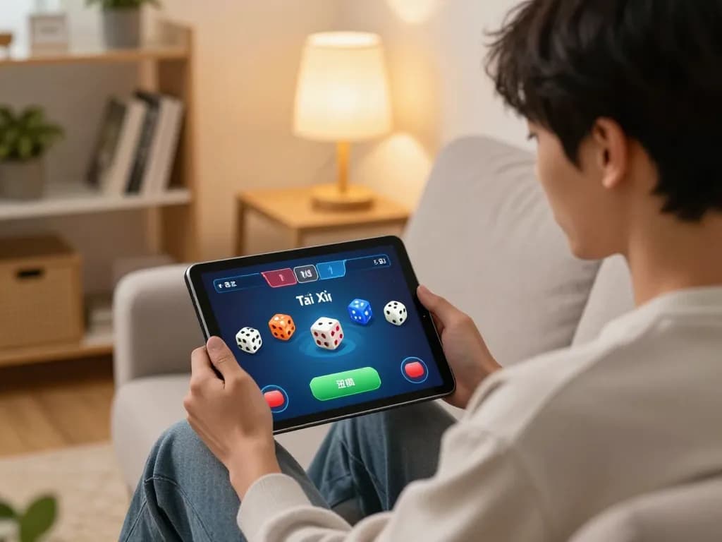 Tai Xiu players enjoy engaging online gameplay at home with taixiuonline8 featured on tablet.