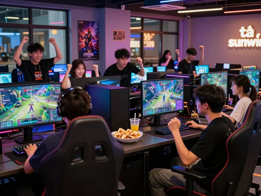 Exciting gaming scene showcasing the vibrant community around tải sunwin platform with friends playing together.