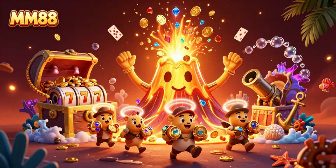 Experience the excitement of MM88’s slot games, with vibrant treasures and dynamic casino elements.