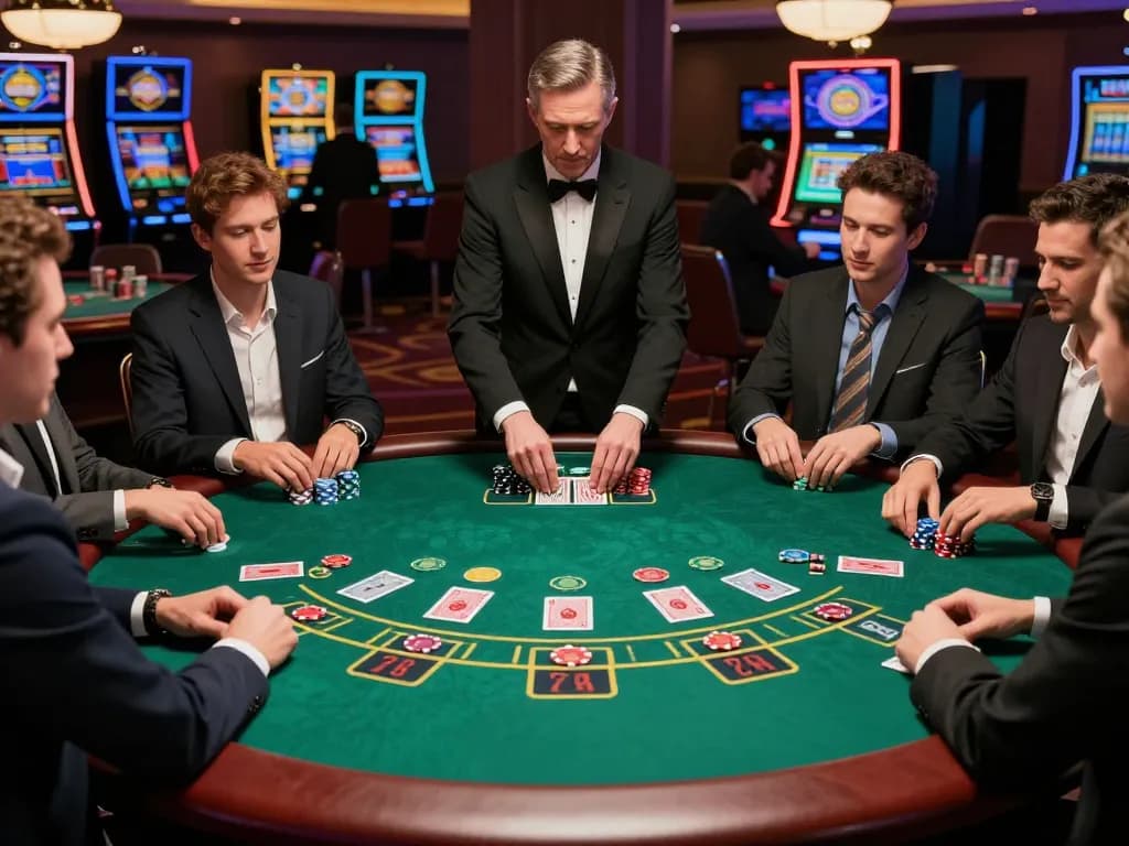 Players enjoying a thrilling game of blackjack at cm 88, engaging in strategic betting while surrounded by a vibrant casino atmosphere