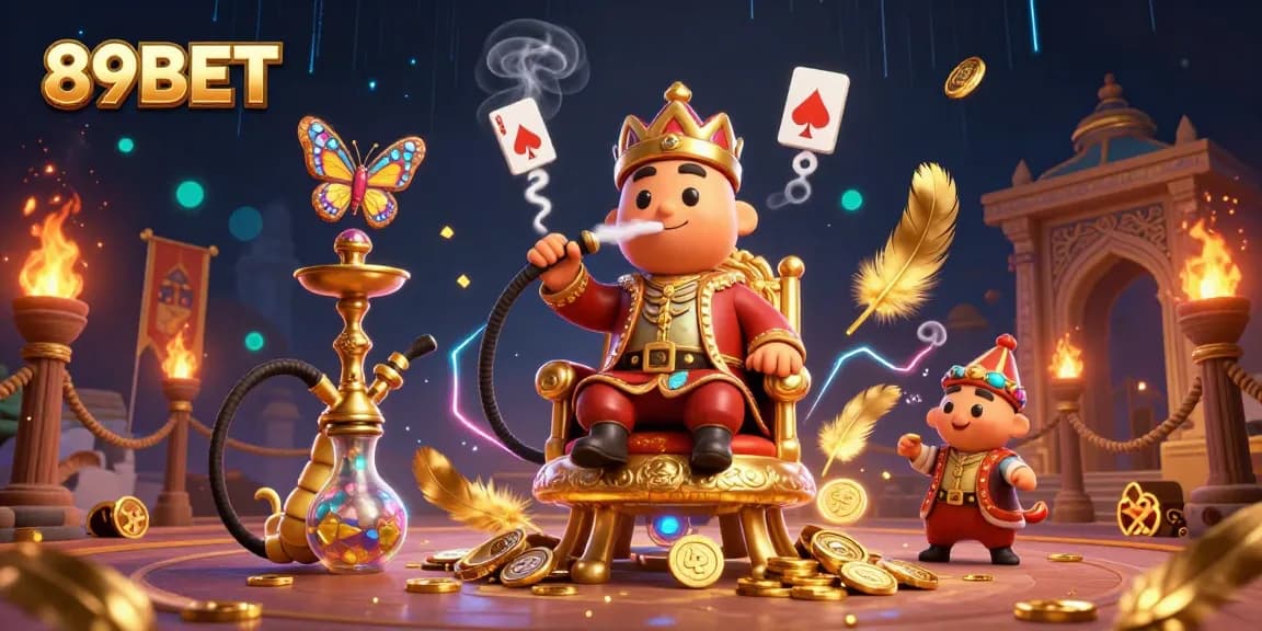 Win big at 89BET with an exciting 3D illustration of a hookah-master amidst thrilling casino elements.
