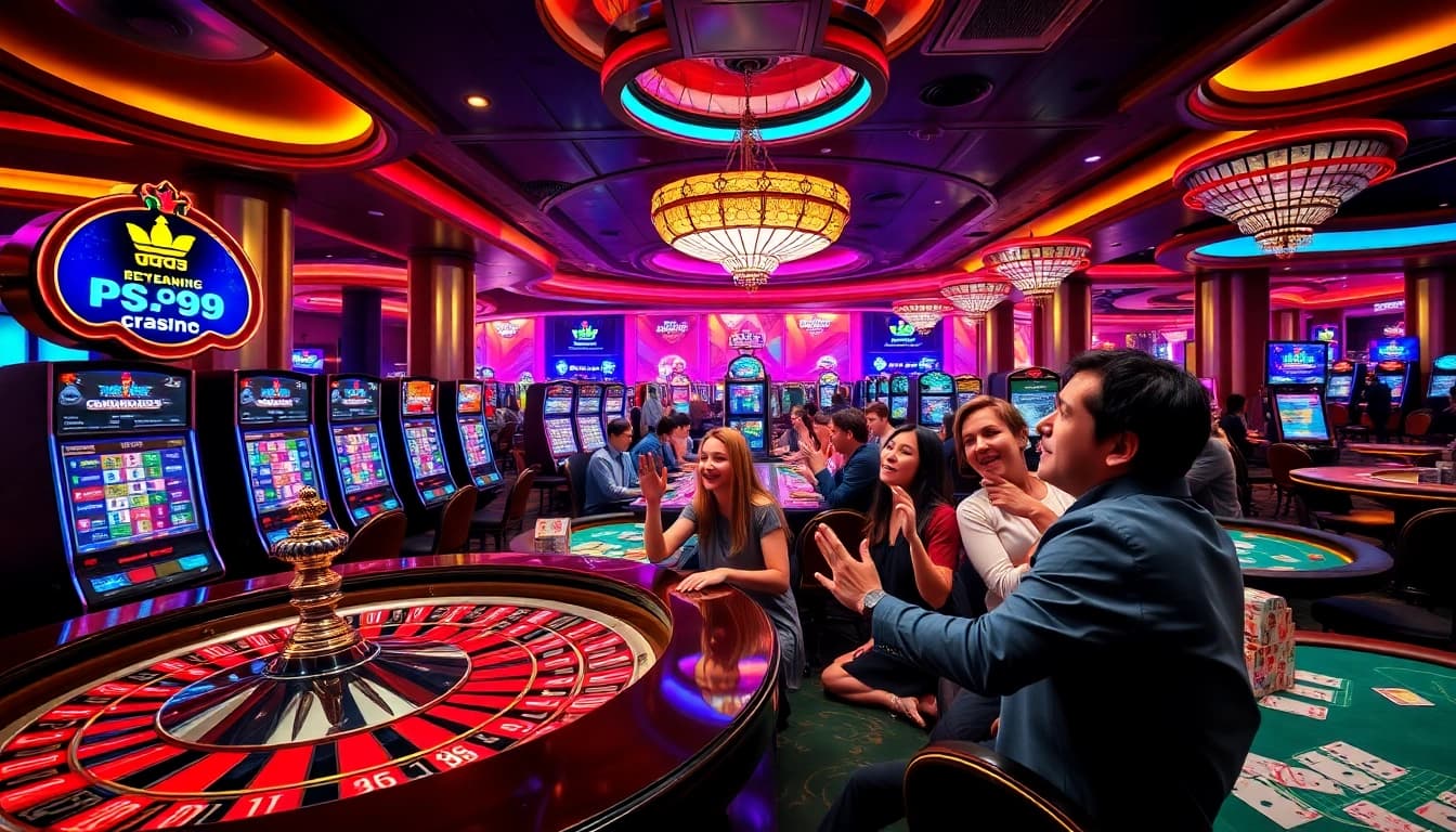 Experience the thrill of winning at PS99 with vibrant casino games and enthusiastic gamblers.