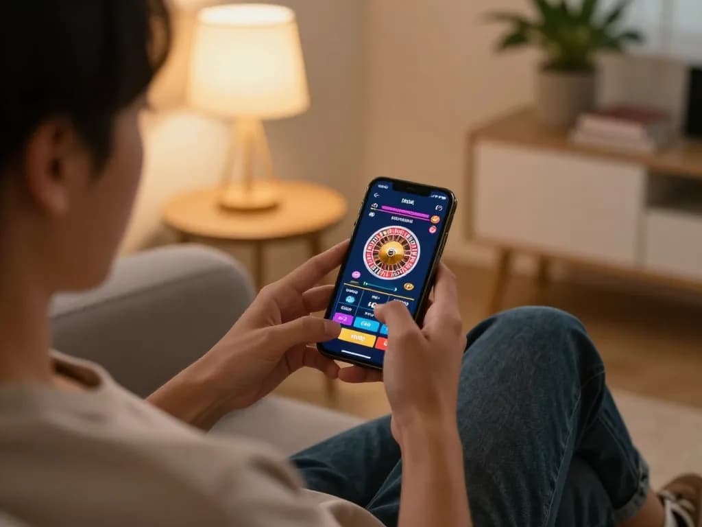 Engaging gameplay at nhà cái IWIN on mobile with a cozy home setup.