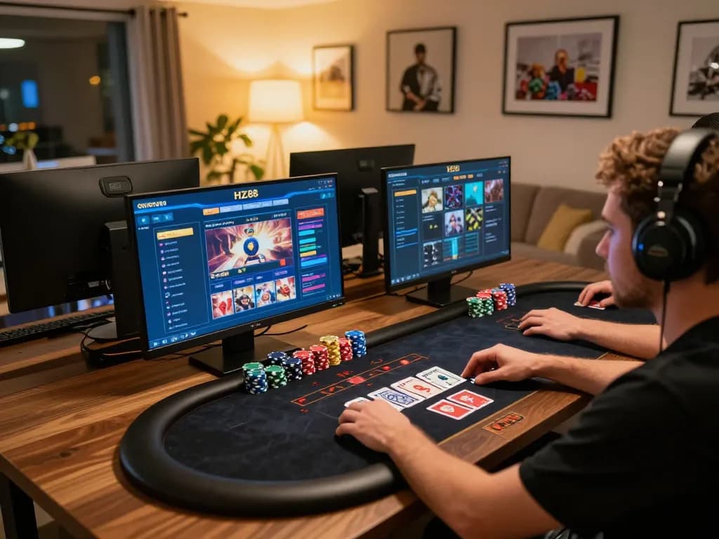 Engaging in HZ88 online gaming with multiple screens showcases strategic gameplay.