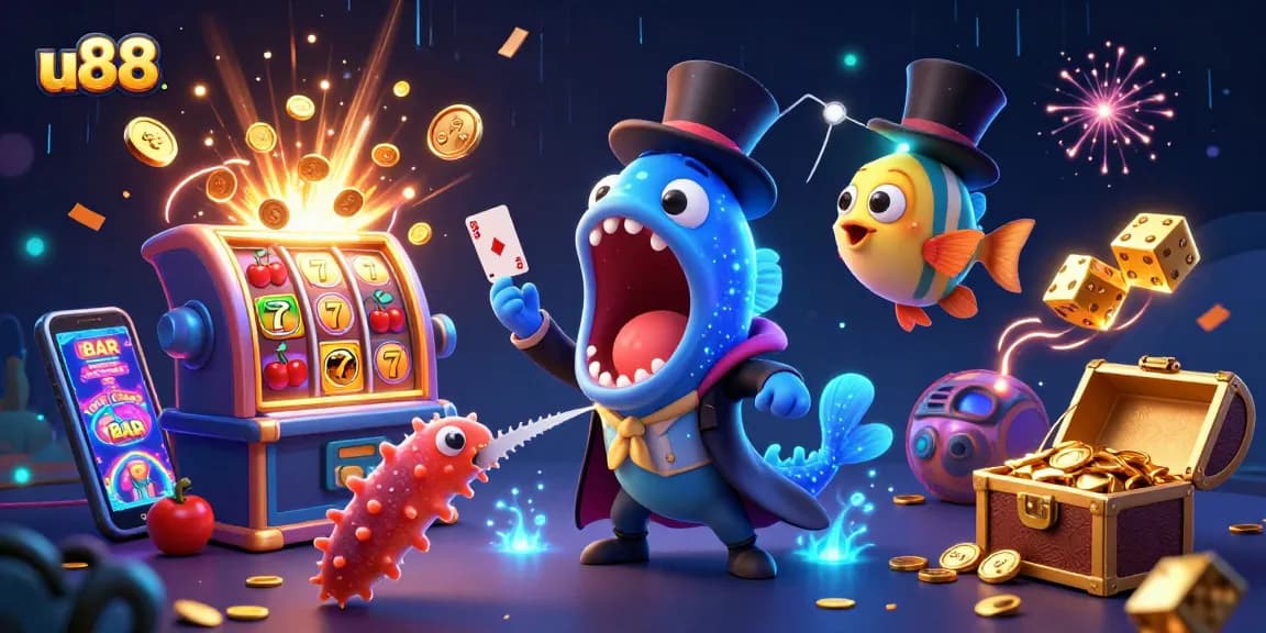 Join in the fun at u88's exciting gaming scene filled with jackpots and vibrant characters.