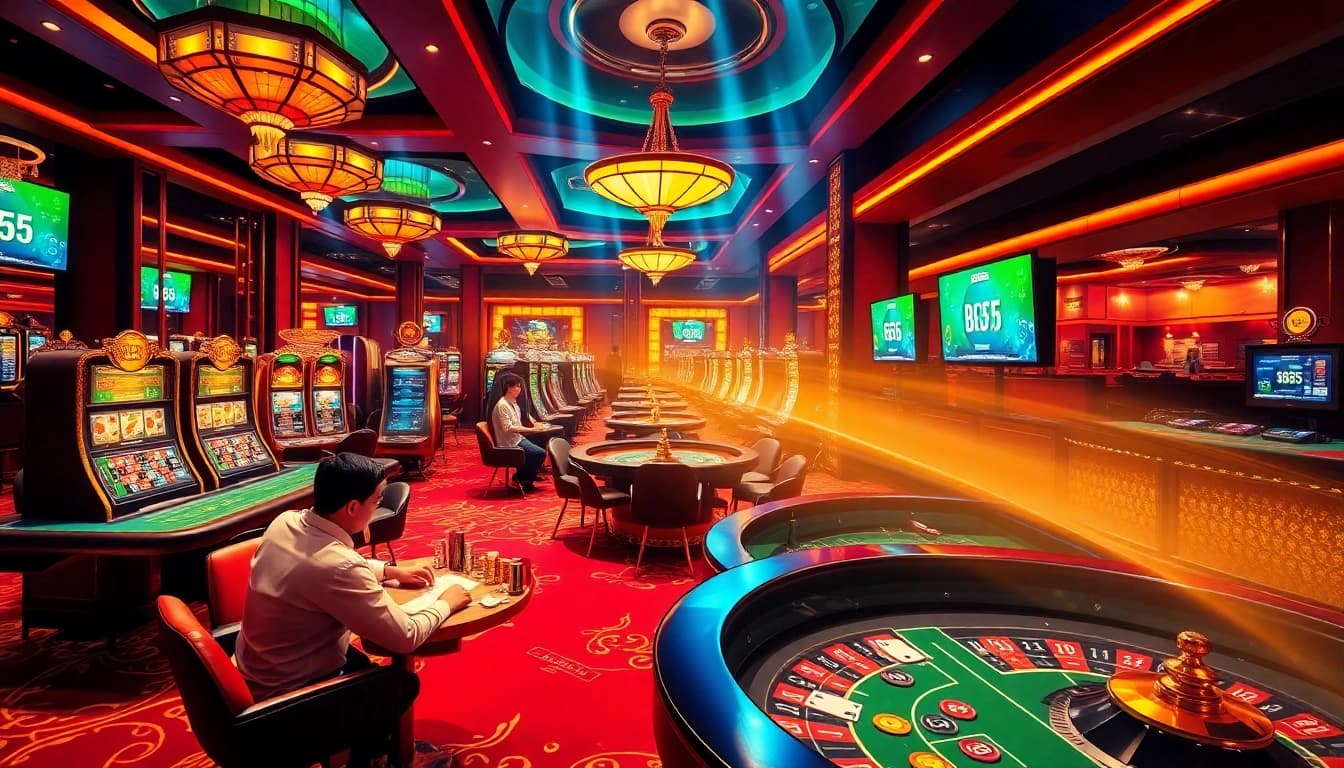 Engaged players experiencing the thrills of gambling at bl555 com casino tables with vibrant decor and dynamic gaming action.