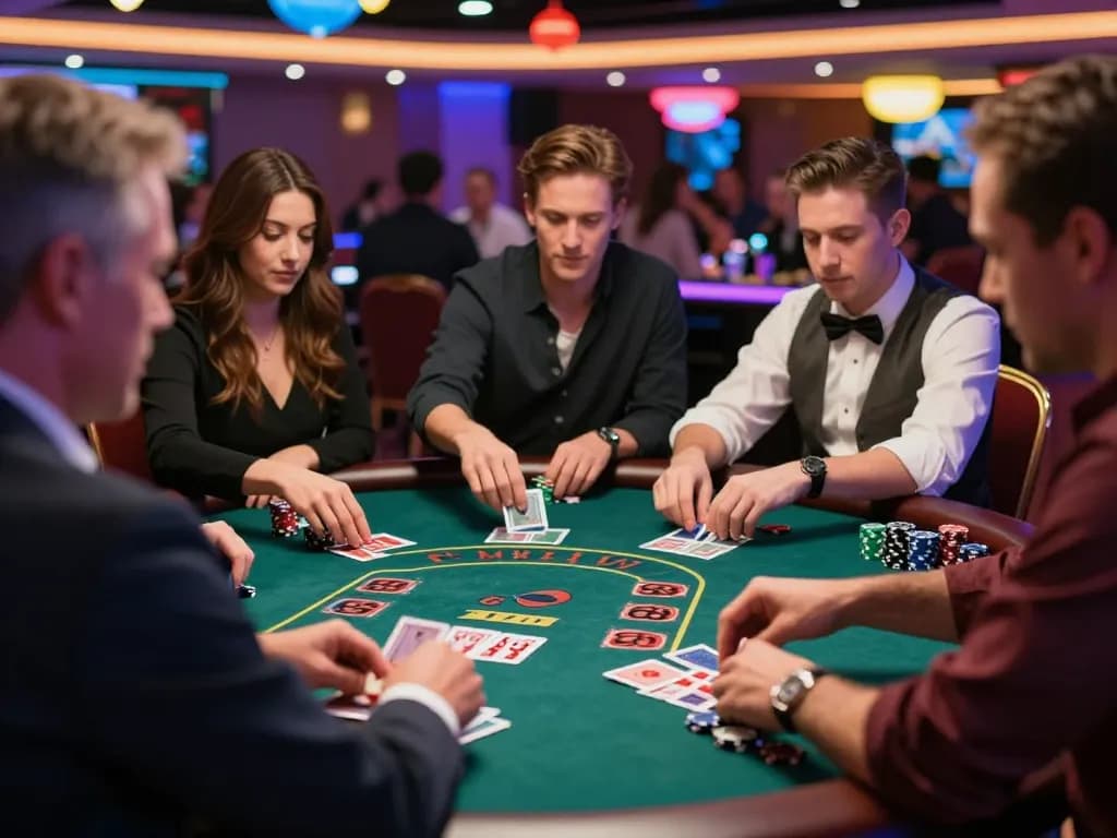 Players at the 88 club blackjack table strategizing their next moves during an exciting game.