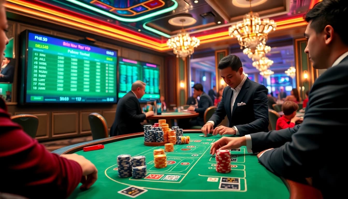 This image showcases a dynamic online gambling scene highlighting 888new 22 vip promotions amidst players engaged at a luxury casino table.