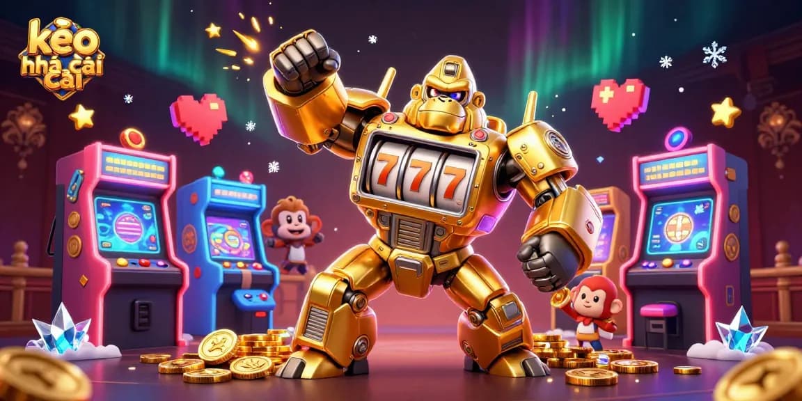 Engage with kèo nhà cái in a vibrant casino scene featuring a golden gorilla mech surrounded by game elements.