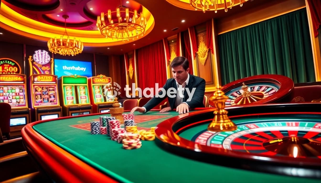 Experience thrilling gameplay at thabet.baby with vibrant casino tables and exciting slot machines.