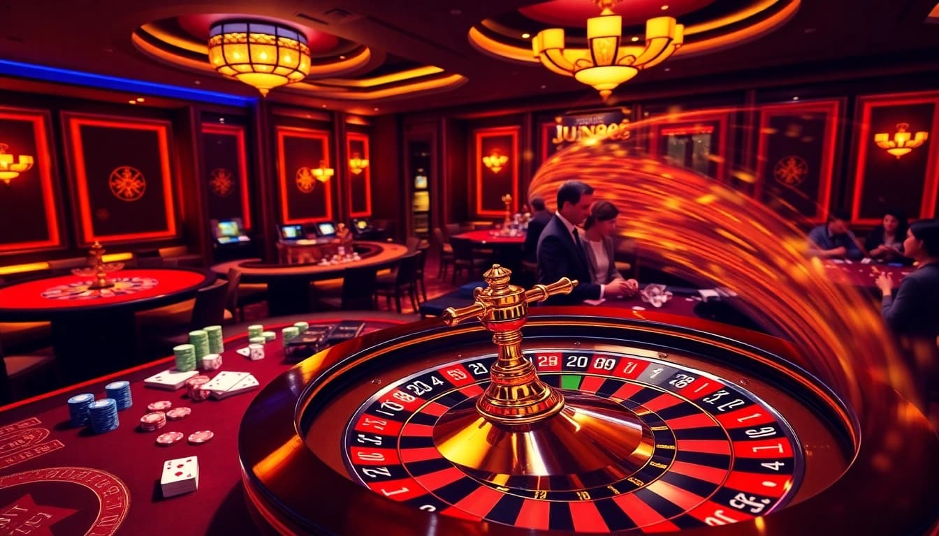 Experience the thrilling action at Jun888 casino, featuring vibrant games and engaging players.