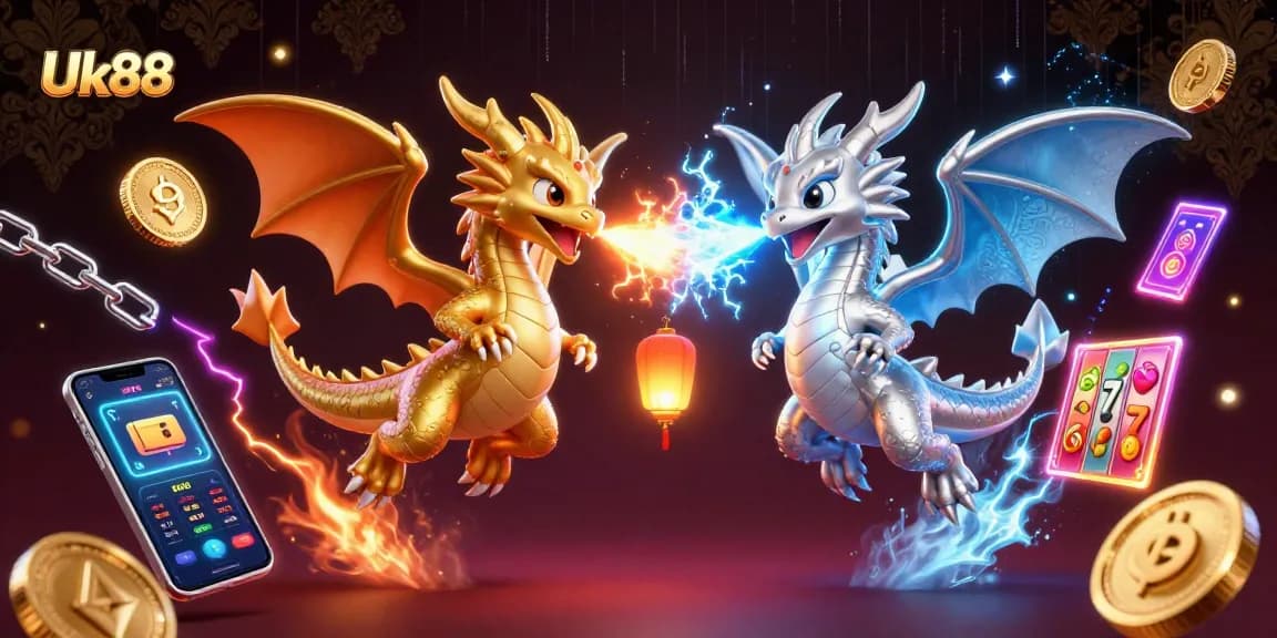 Experience thrilling gameplay at Uk88 with vibrant dragons, crypto coins, and exciting slot elements.