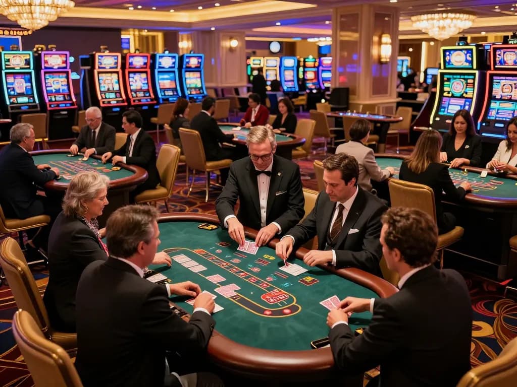 Players enjoying blackjack at Ricbet casino with dynamic atmosphere and vibrant lighting.