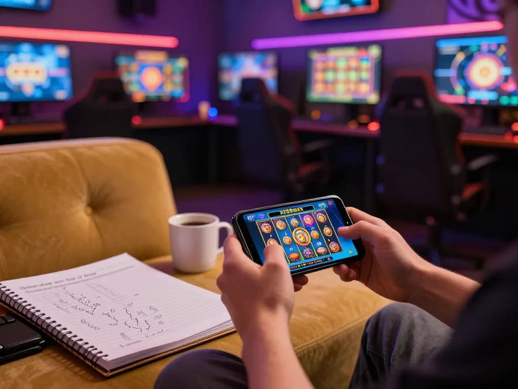 Engaging in gaming on the 258bet app displayed on a smartphone in a cozy setting.