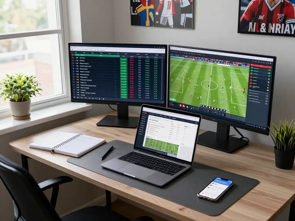 Engaged analyst reviewing bóng đá kèo nhà cái statistics in a modern home office.