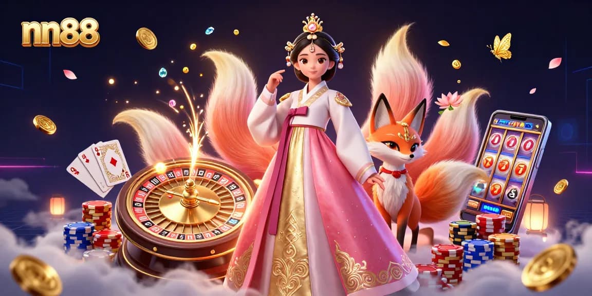 Experience thrilling gameplay with nn88's vibrant casino atmosphere, golden coins, and animated characters.