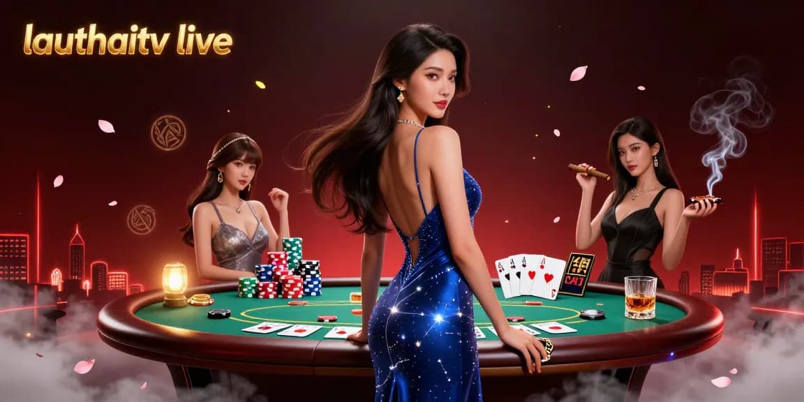 Experience lauthaitv live action with vibrant casino elements and winning poker hands in a rich 3D illustration.