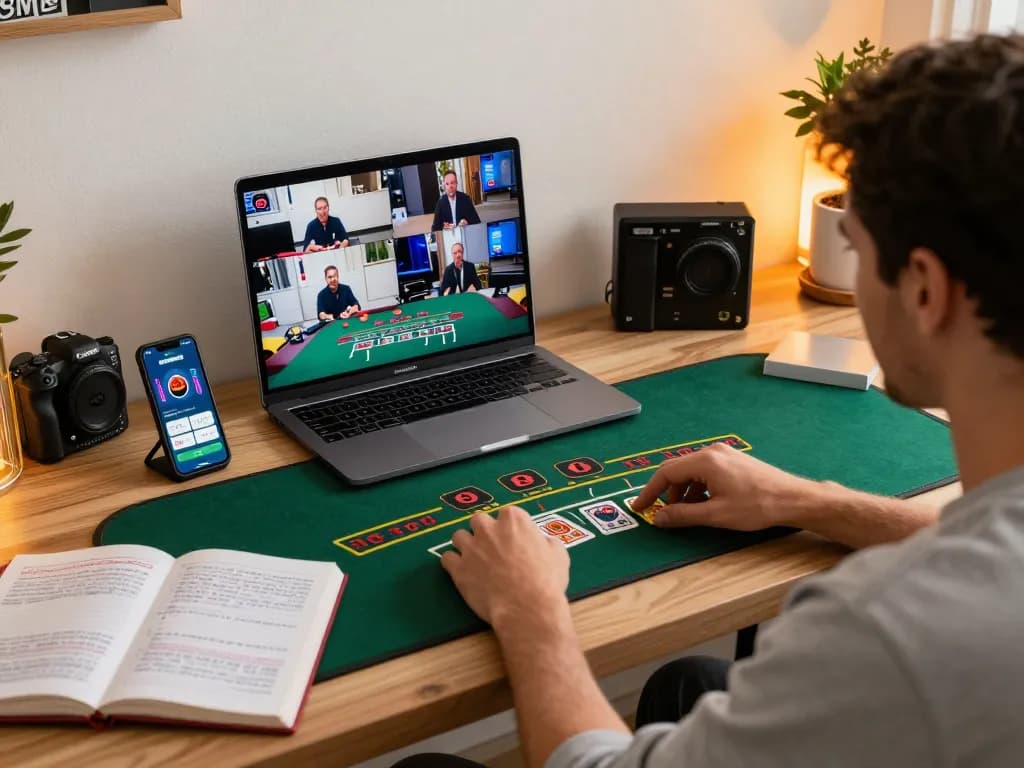 Player engaging in live dealer blackjack on 90phut site with strategic notes and casino apps visible