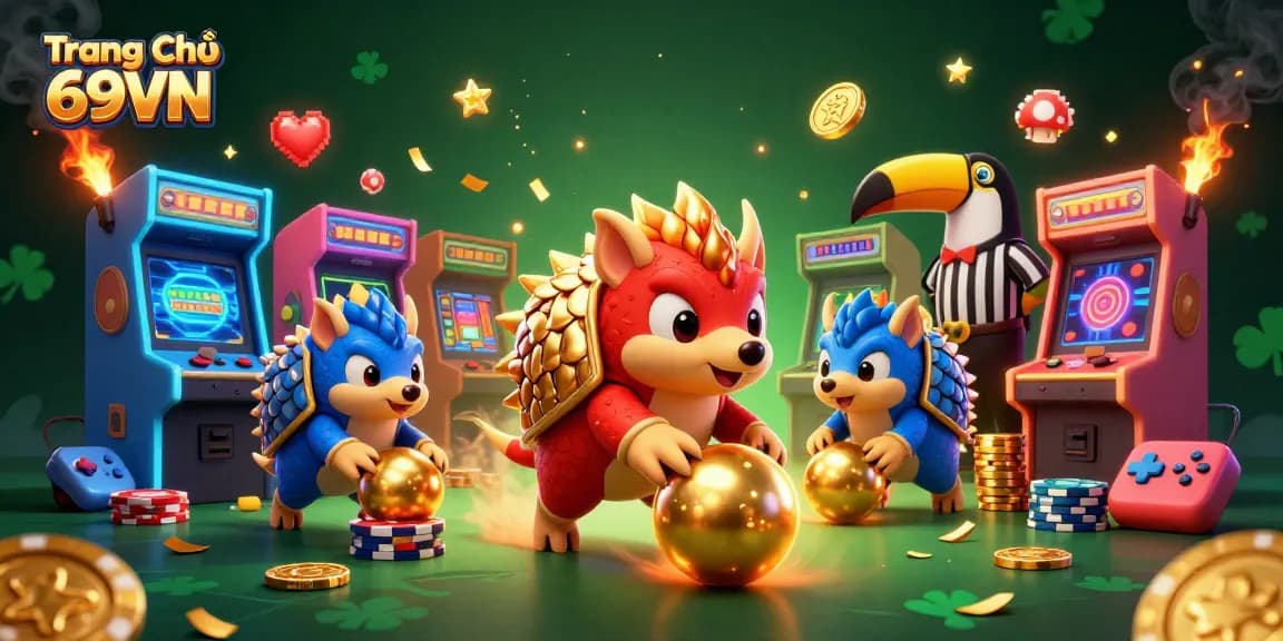 Experience the thrill of gaming on Trang Chủ 69VN, where pangolins roll through golden balls in a vibrant casino.