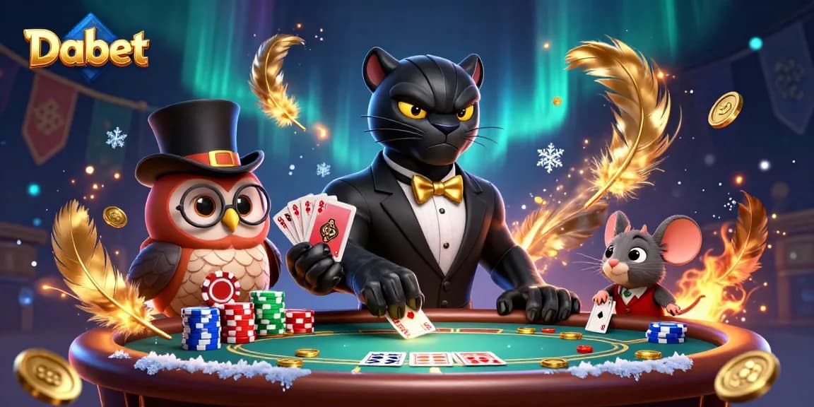 Dabet invites players to engage with a lively poker scene featuring animated characters and colorful game elements.