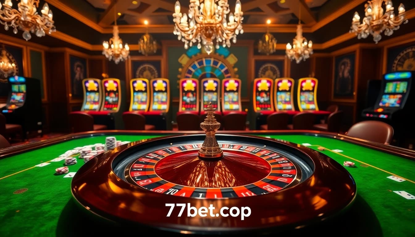 Experience the excitement of gameplay at 77bet.codes with vibrant poker chips, roulette, and casino ambiance.