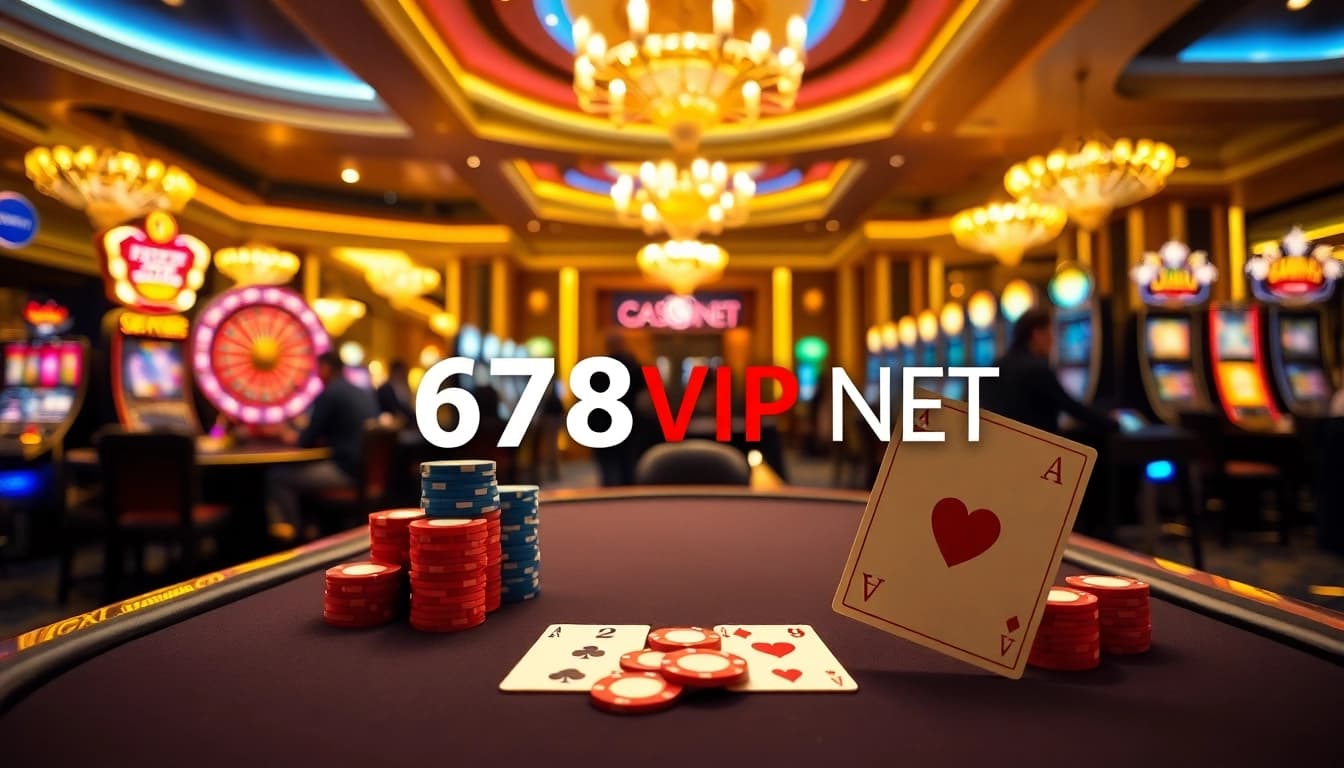 Players enjoying thrilling games at a luxurious casino featuring 678VIP NET logo.