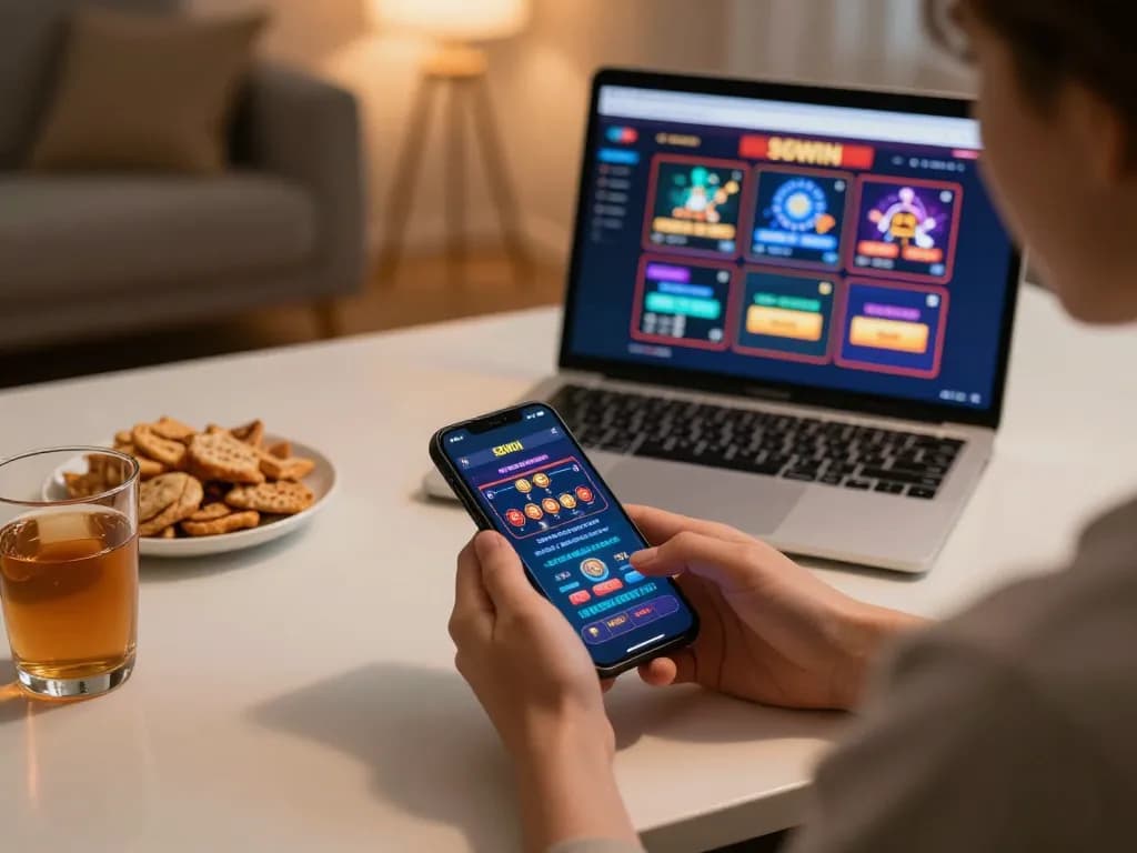 Player engaging with the 56WIN app on smartphone for online gambling experience.