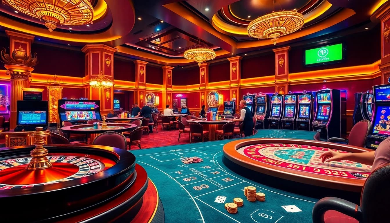 Experience the thrilling excitement of gambling at nhà cái ee 88 with vibrant casino tables and engaging players.