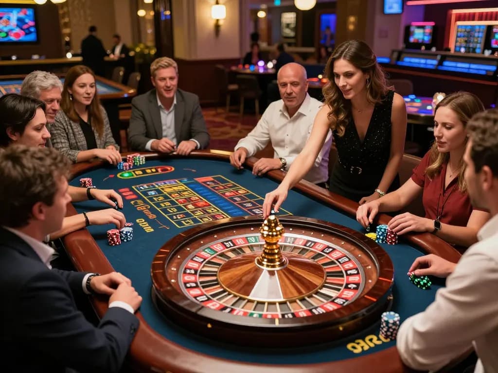 Players enjoy an exciting roulette game at SC88 casino, chips placed strategically on the betting table.