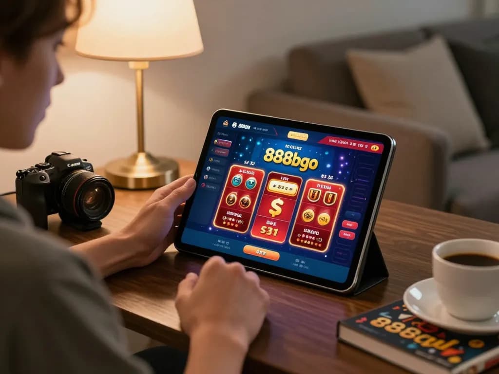 Engaging in online casino gaming on 888bgo app in a cozy home setup.