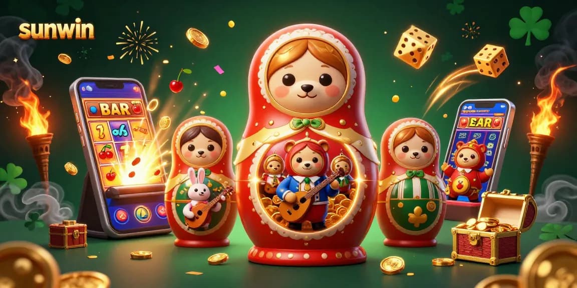 Experience the excitement of sunwin with vibrant casino themes featuring a bear and jackpot elements.