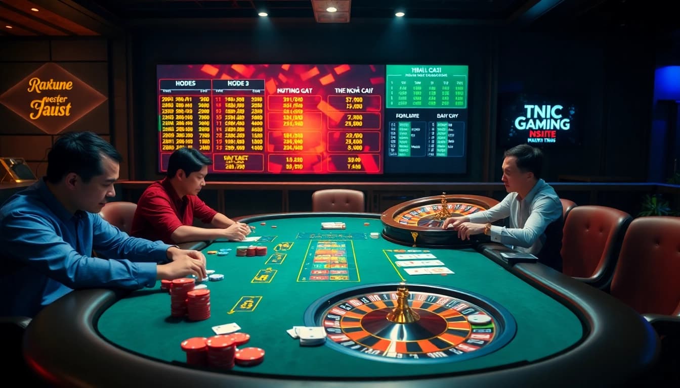 Kèo Nhà Cái odds displayed at a luxurious poker table with excited players engaged.
